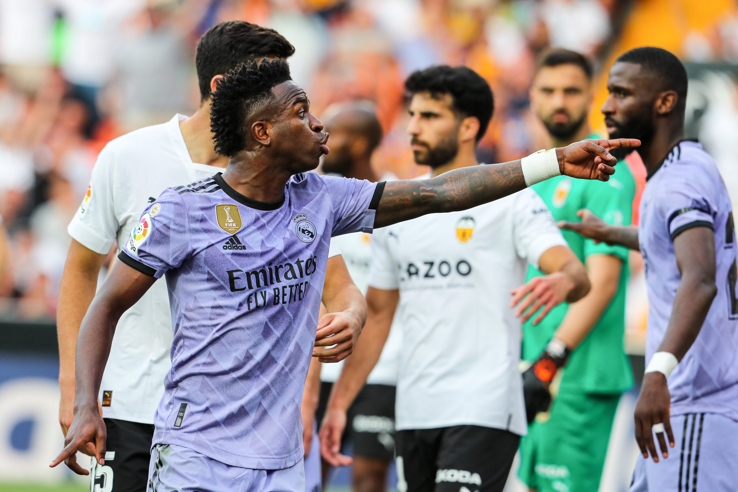 Vinicus Junior trying to point to the racist chants from Valencia Fans